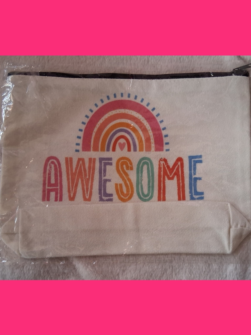 🌺4/$10-Canvas 'AWESOME' Rainbow Pouch